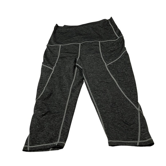 Women's Heather Gray Capri Leggings High Waisted Workout Yoga Pants Pockets - Picture 2 of 3